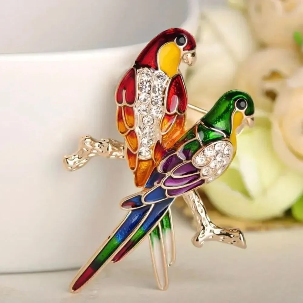Elegant Parrot Brooch Womens Sparkling Rhinestone Enamel Pin New